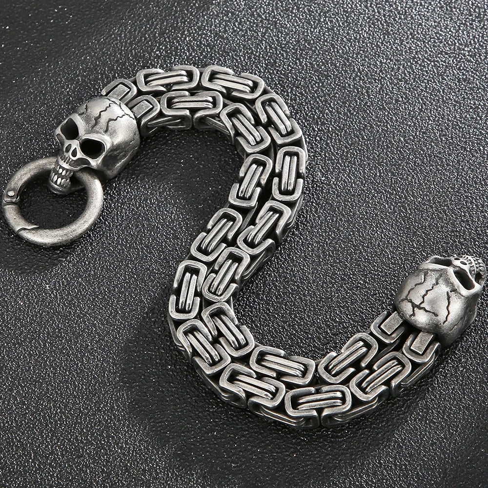 Gothic Skull Bracelet For Man 316L Stainless Steel Skeleton Charm Double Link Chain Men's Bracelets Male Cool On Hand