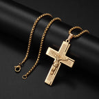 New Gold Color Crucifix Image Men\\'s Pendant Christ Miami Cuban Religious Necklace for Daily Wear Fashion Jewelry