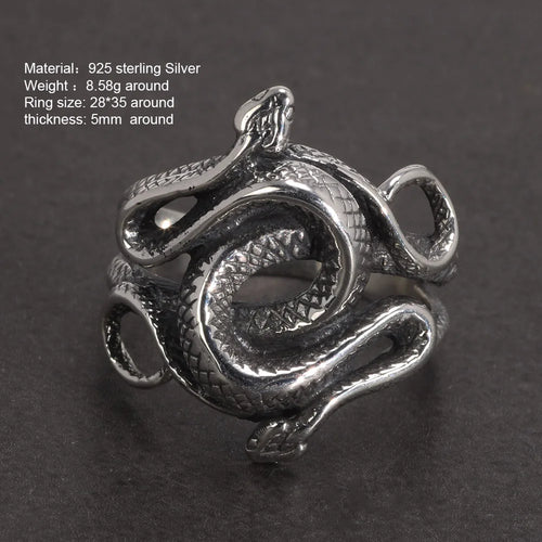 925 Sterling Silver Snake Retro Punk Ring