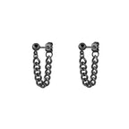 Black Steel Chain Stud Earrings Minimal