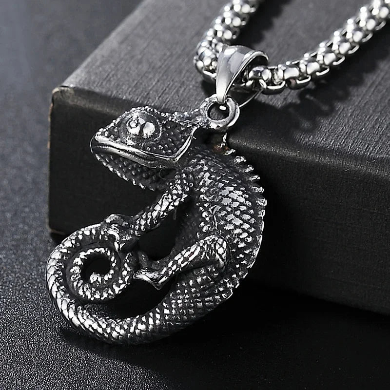 Gothic Chameleon Pendant Necklace for Men Biker — Stainless Steel