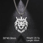 My Shape Lion King Crown Pendent Necklaces for Men Boys Stainless Steel Punk Animal Wolf Charms Choker Chains Hip Hop