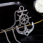 Vintage Nautical Rotatable Ship Wheel Anchor Pendant Necklace