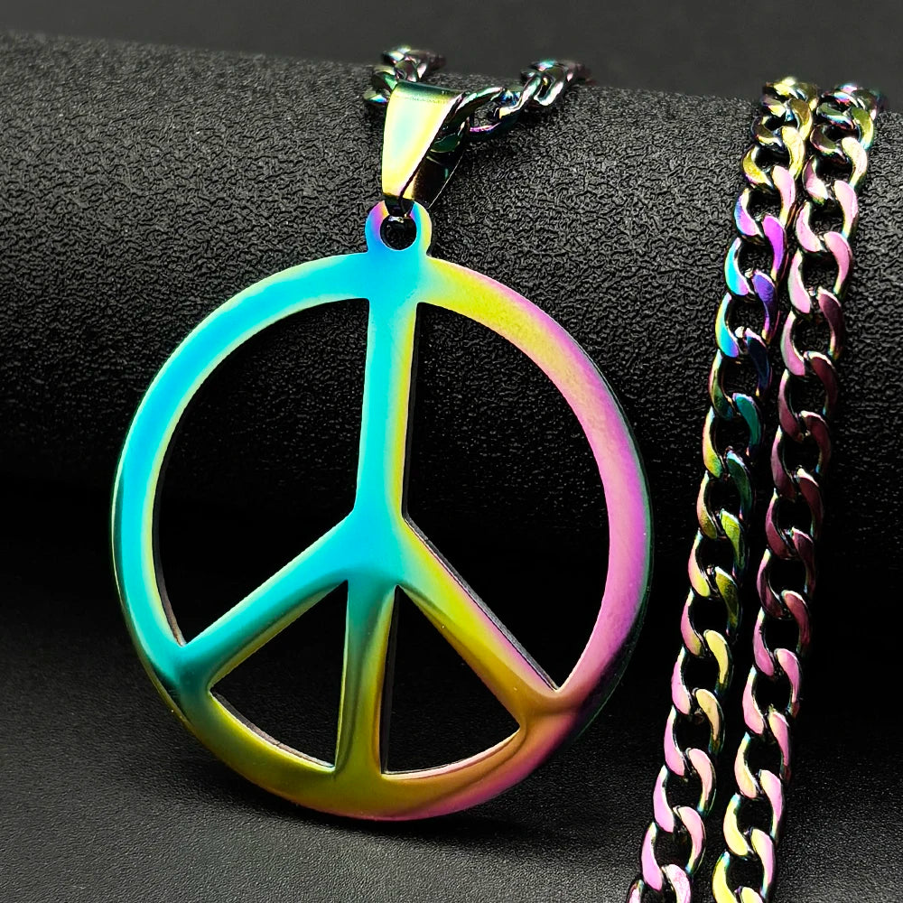 Peace Symbol Stainless Steel Chain Necklaces for Women Unisex Simple Silver Color Necklace Jewelry Women or Men Jewelry