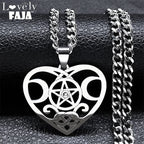 Wicca Heart Pentagram Pendant — Stainless