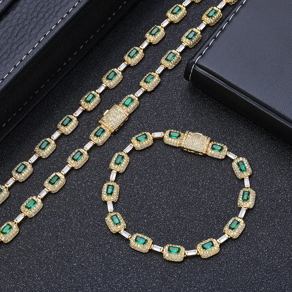 Tennis Chain Necklace Stainless Steel Green CZ