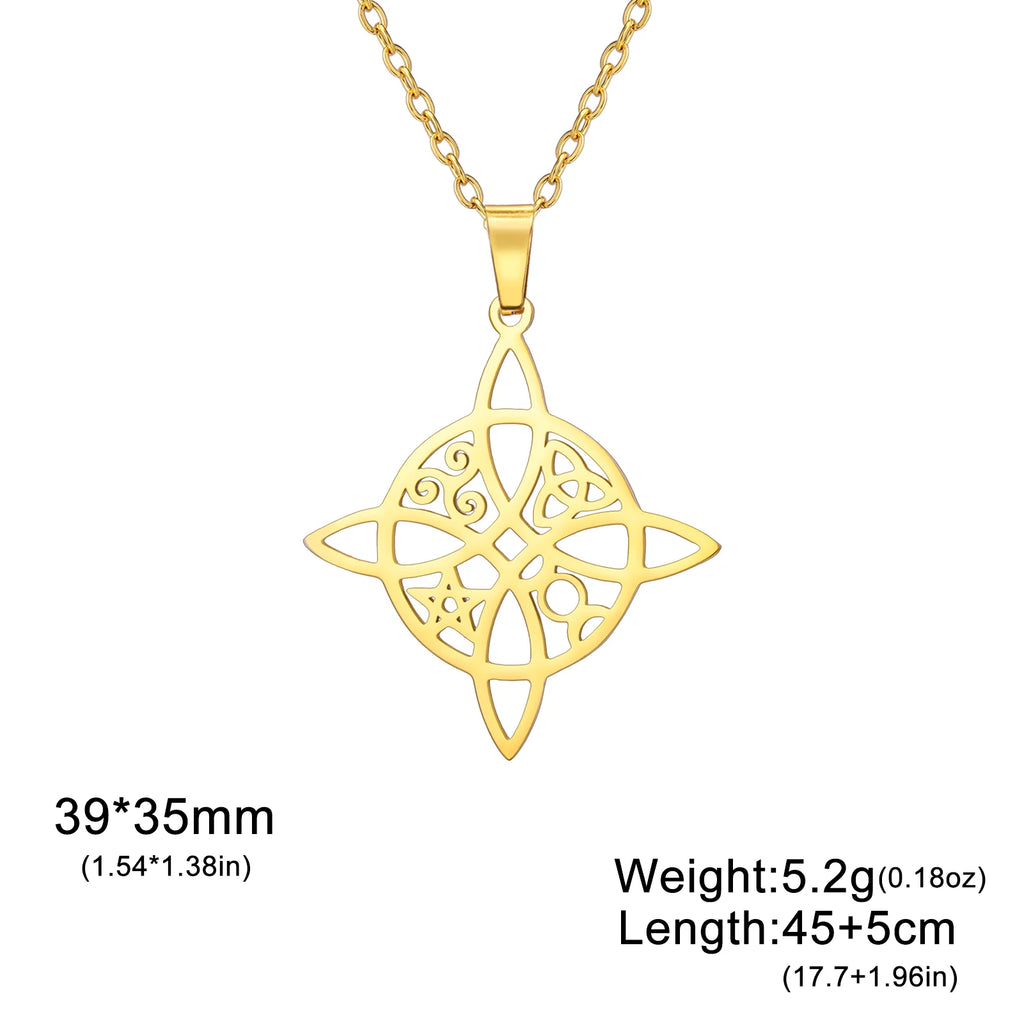 Double Amulet Protection Necklace Witch Knot Pentagram Tetragrammaton Stainless Steel Protection Jewerly Wholesale