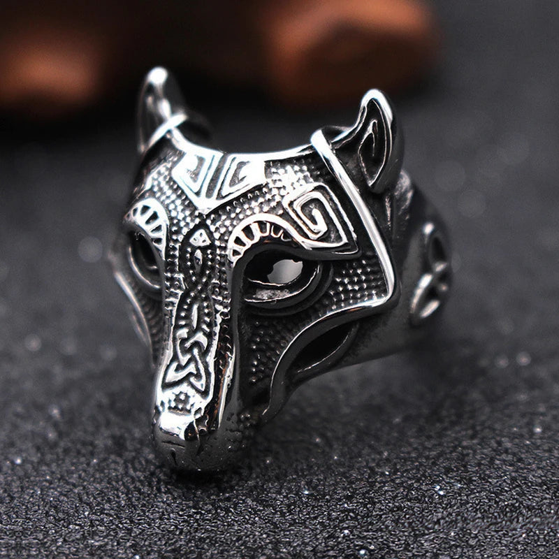 Viking Wolf Spiral Knot Amulet Ring — Stainless Steel