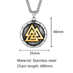 Norse Mythology Valknut Vikings Shield Necklaces Men's Vintage Nordic Runes Amulet Pendant Stainless Steel Scandinavian Jewelry
