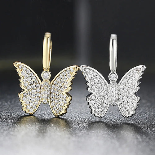 Cross Pendant Necklace Iced Out Butterfly CZ