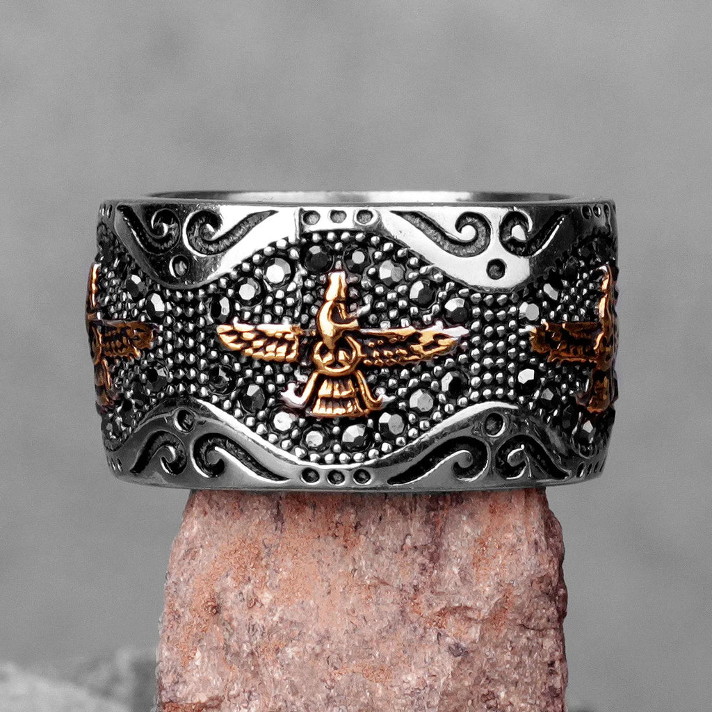 Ancient Historical Persia Zarathustra Stainless Steel Men Rings Luxury Punk HipHop for Biker Jewelry Creativity Gift