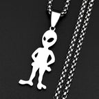 Funny Alien Yeah Pendant Necklace For Women Men Stainless Steel Silver Color Goth Streetwear Rapper Jewelry Chain