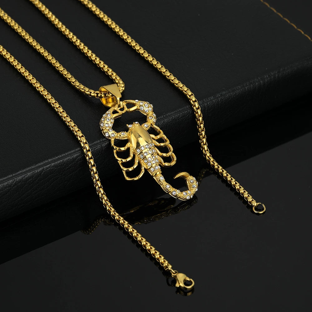 Iced Out Scorpion Pendant Necklace — Gold