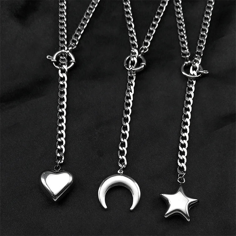 Cuban Heart Star Chain Necklace — Stainless Steel