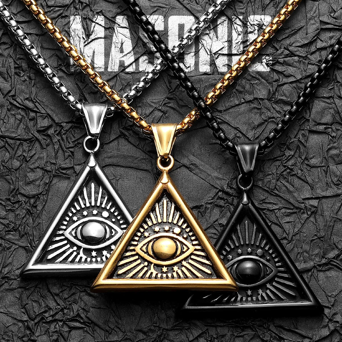 Masonic Eye Pendant Necklace — Stainless Steel