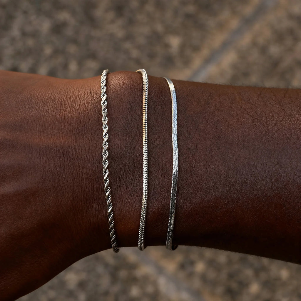 Thin Chain Bracelet Set 3pcs — Silver
