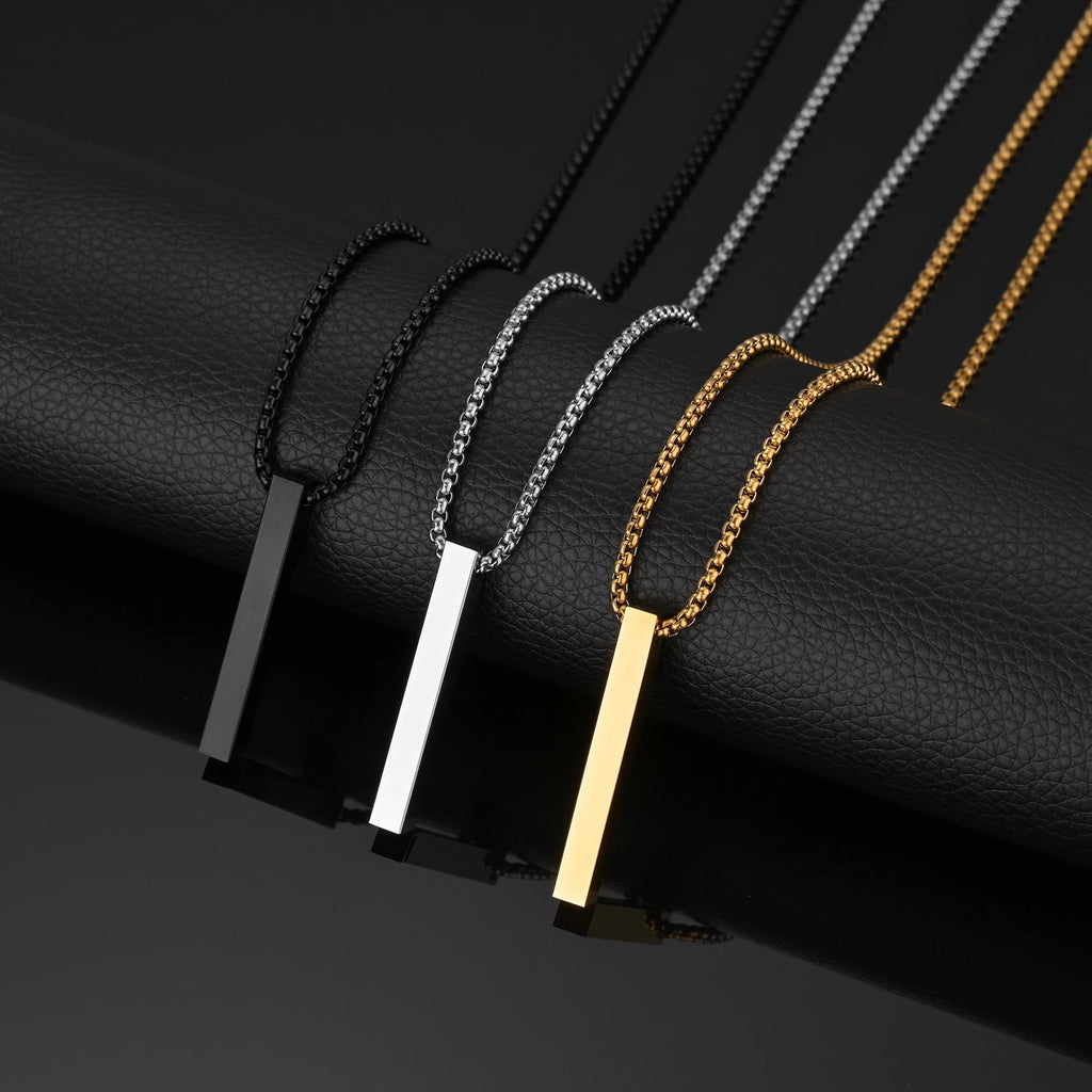 High Quality Stainless Steel Square Pendant Necklace for Men Women Blank Bar Couple Necklace Birthday Christmas Jewelry Gift