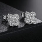 Silver Iced Out Four Leaf Clover Stud Earrings