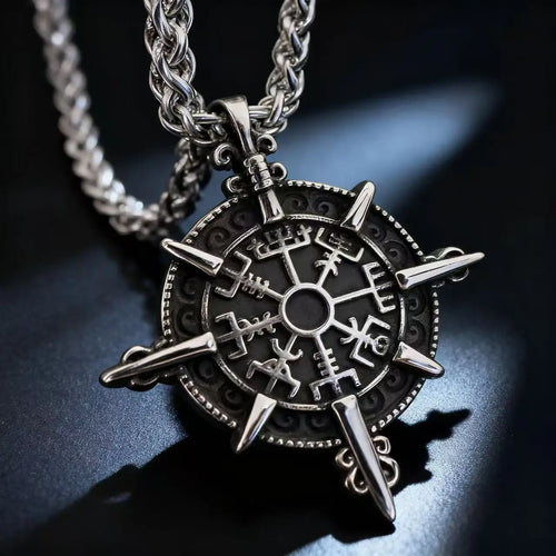Compass Viking Steel Pendant 316L Rune Vintage