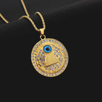 Iced Out Eye of Horus Pyramid Pendant Necklace — Gold-Tone