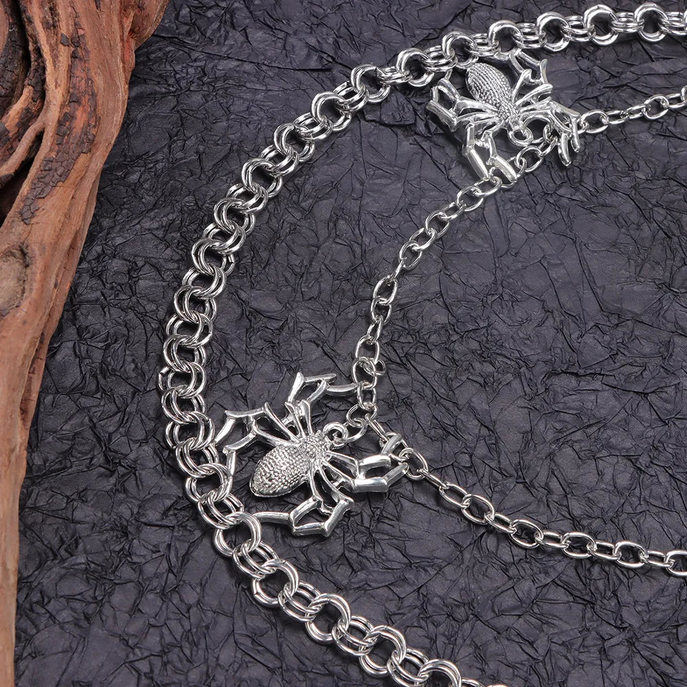 Gothic Spider Pants Chain — Double-Layer Ring Metal Waist Chain