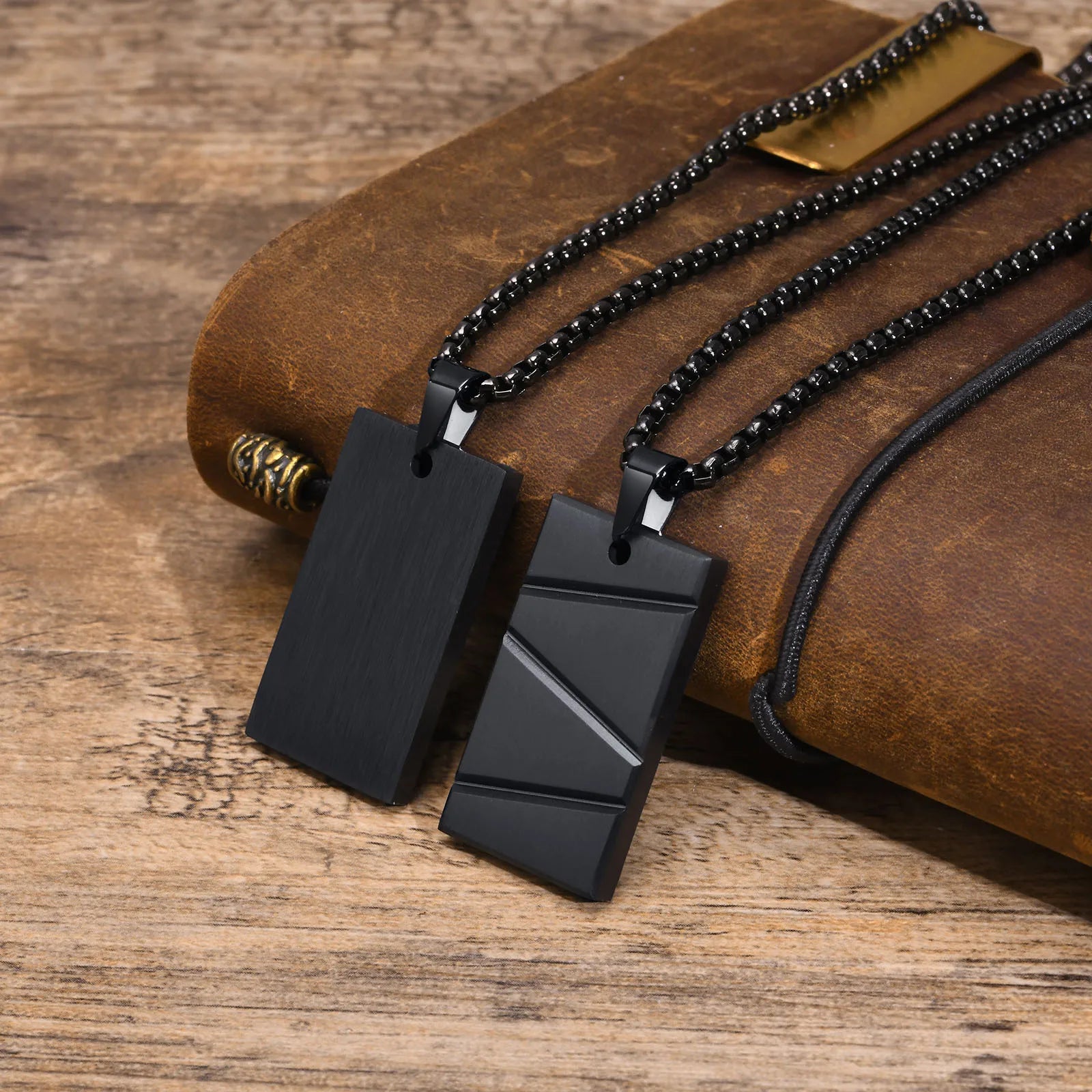 Vnox Geometric Pendant Necklaces For Boys,Stainless Steel Simple Square Dog Tag Men Necklaces,Retro Collar Jewelry Gift