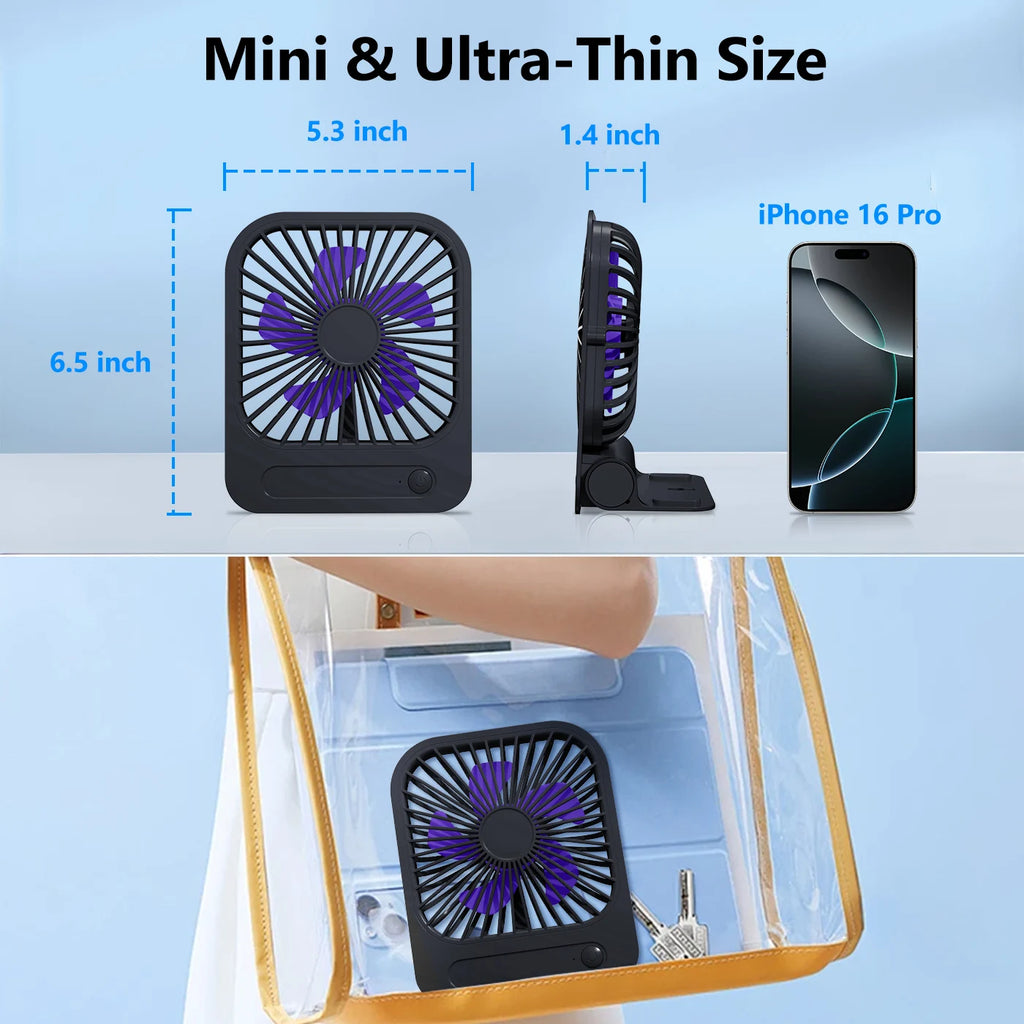Eary Portable Magnetic Fan With 1200mAh Battery Usb Rechargeable 180 Adjustable 4 Speed Wind Personal Ultra-thin Air