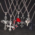Aihua Gothic Steampunk Inverted Cross Necklace for Women Men Popcorn Chain Personality Hip Hop Punk Crucifix Necklace Jewelry