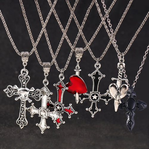 Aihua Gothic Steampunk Inverted Cross Necklace for Women Men Popcorn Chain Personality Hip Hop Punk Crucifix Necklace