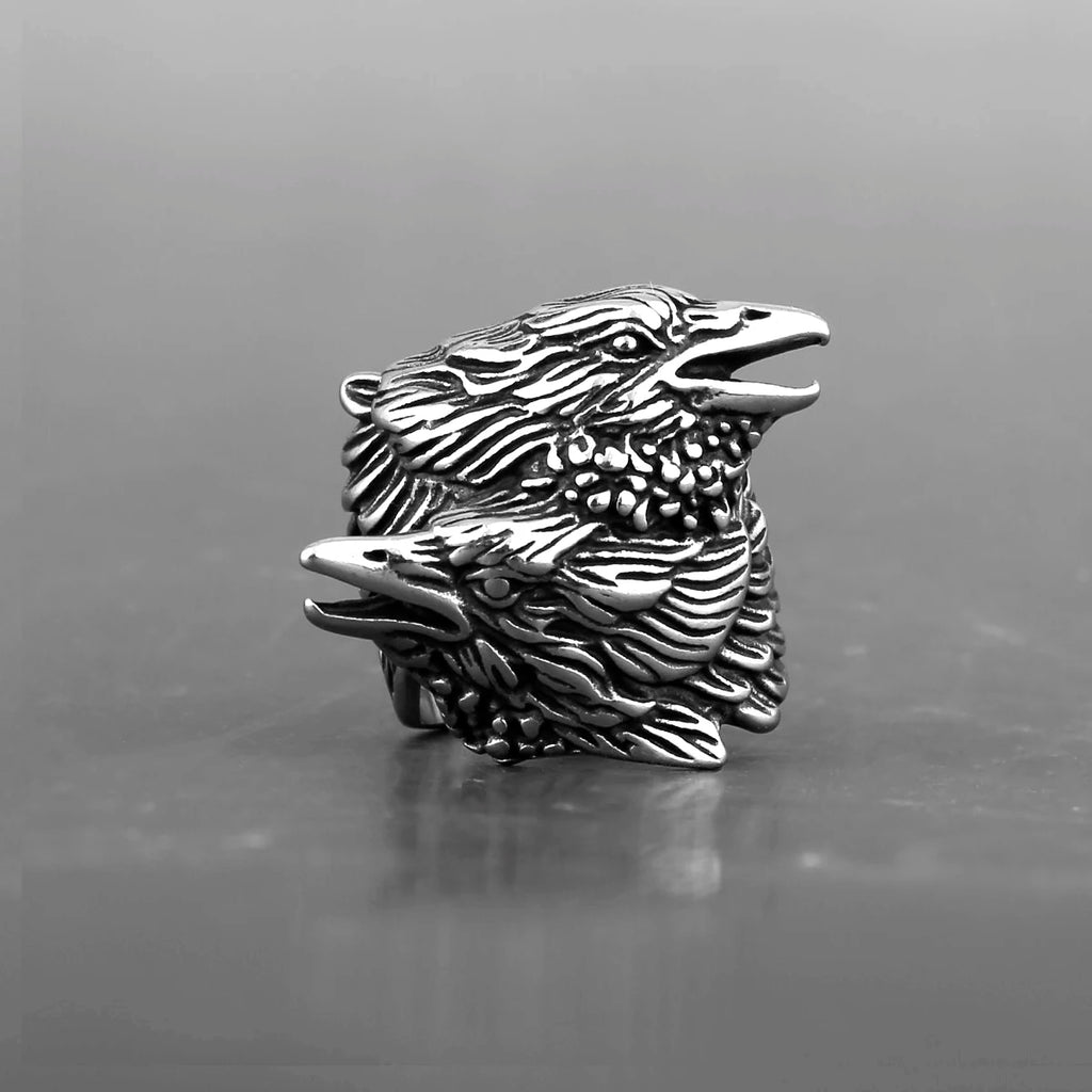 Viking Double Head Raven Huginn Muninn Ring Men's Vintage Stainless Steel Punk Hip Hop Celtic Biker Fashion Rings