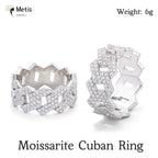 Hip Hop Cuban Link Ring Bling Iced Out 2 Row Full Moissanite Ring Hip Hop Engagement Band Ring 925 Sterling Silver for Women Men