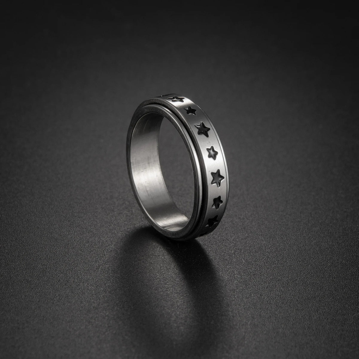 6MM Silver Color Stainless Steel Rotatable Star Rings For Men Women Trendy Male Stylish Punk Metal Ring Spinner Jewelry