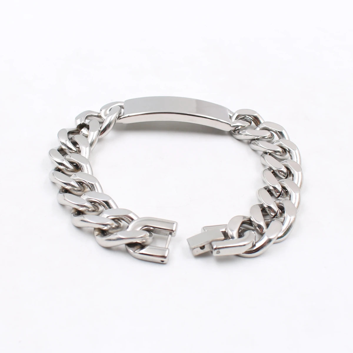 Heavy Curb Chain ID Bracelet 15mm Wide Smooth — Stainless Steel