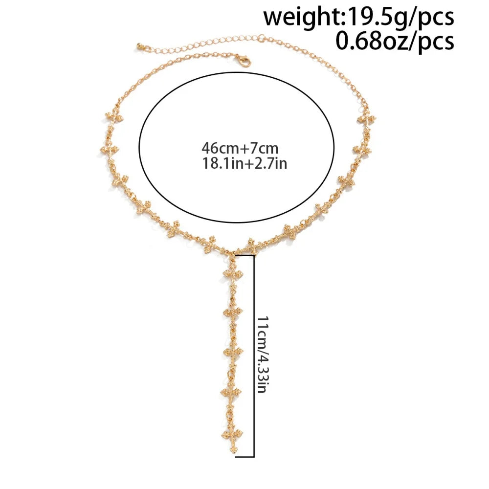 Silver Color Y Shaped Cross Tassel Necklace for Men Women Fashion Hip Hop Punk Style Long Clavicle Chain Party Jewelry Gifts