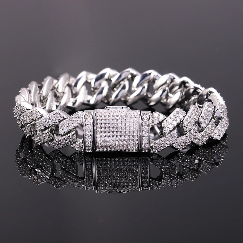 14mm Bracelet With Box Buckle High Quality Iced Out Cubic Zirconia Hip Hop Fashion Personality Jewelry For Gift Luxury