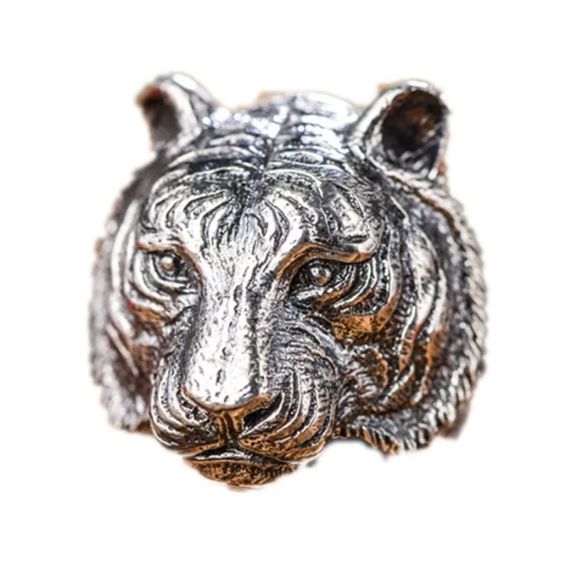 925 Thai silver domineering relief cameo tiger head mens rings classic charm handsome ring adjustable banquet jewelry gift