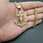 Jesus Christ Religion Necklace New Men's Fashion Titanium Steel Gold-Plated Anchor Cross Pendant Necklace Hip Hop Jewelry