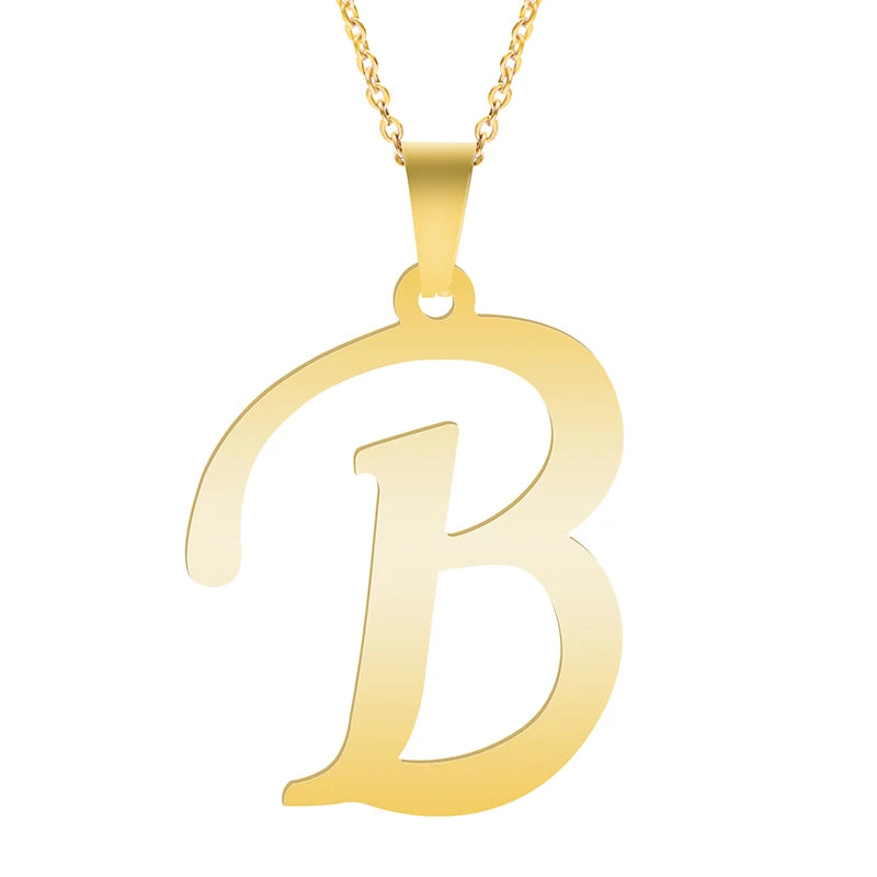 Initial 26 Letters Pendant Stainless Steel Necklaces For Women Men Accessories English Alphabet Necklace Fashion
