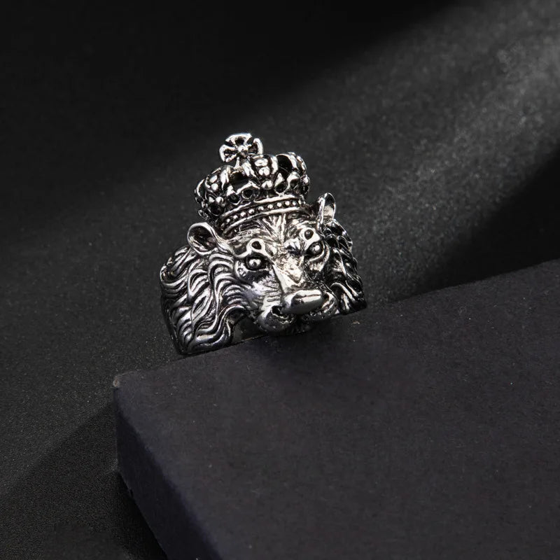 Retro Lion Crown Ring For Men Silver Color Punk Gothic Adjustable Ring Rock Hiphop Biker Jewelry Accessories Man Gift