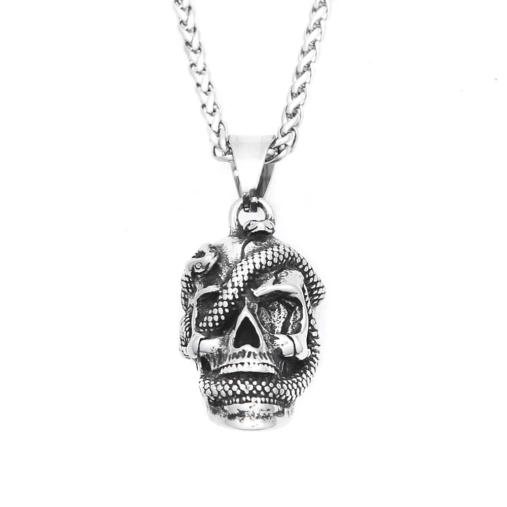 Skull Snake Pendant Necklace — Stainless Steel