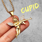 Angel Cupid AK47 Gun Amulet Men Necklaces Stainless Steel Pendant Chain Women Jewelry HipHop Rock Accessories Gifts Wholesale