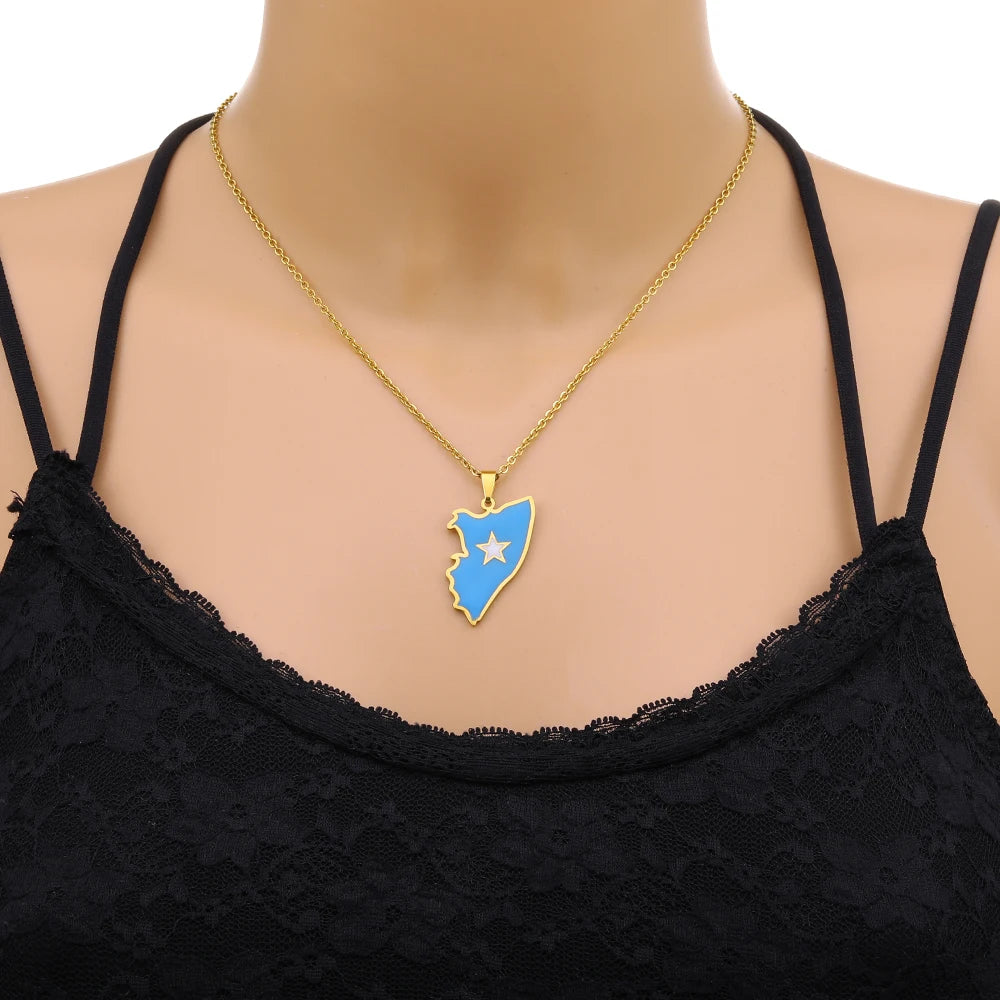 Somali Enamel Pendant Necklace — Stainless Steel