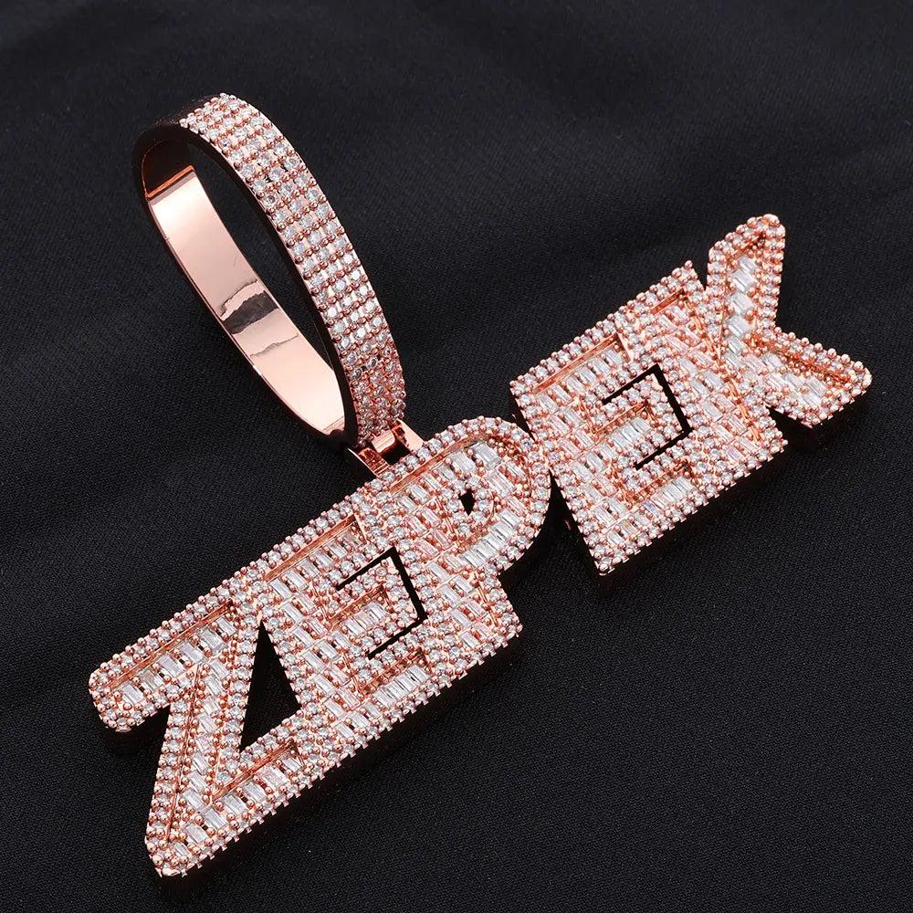 Rose Gold Baguette Letter Pendant Moissanite