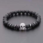Black Eye Skull Hematite Bead Bracelet Men Classic Handmade 8mm Lava Stone Charm Bracelet For Men Jewelry Gift