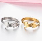Minimalist Lightning Bolt Open Ring — Adjustable Geometric Glossy