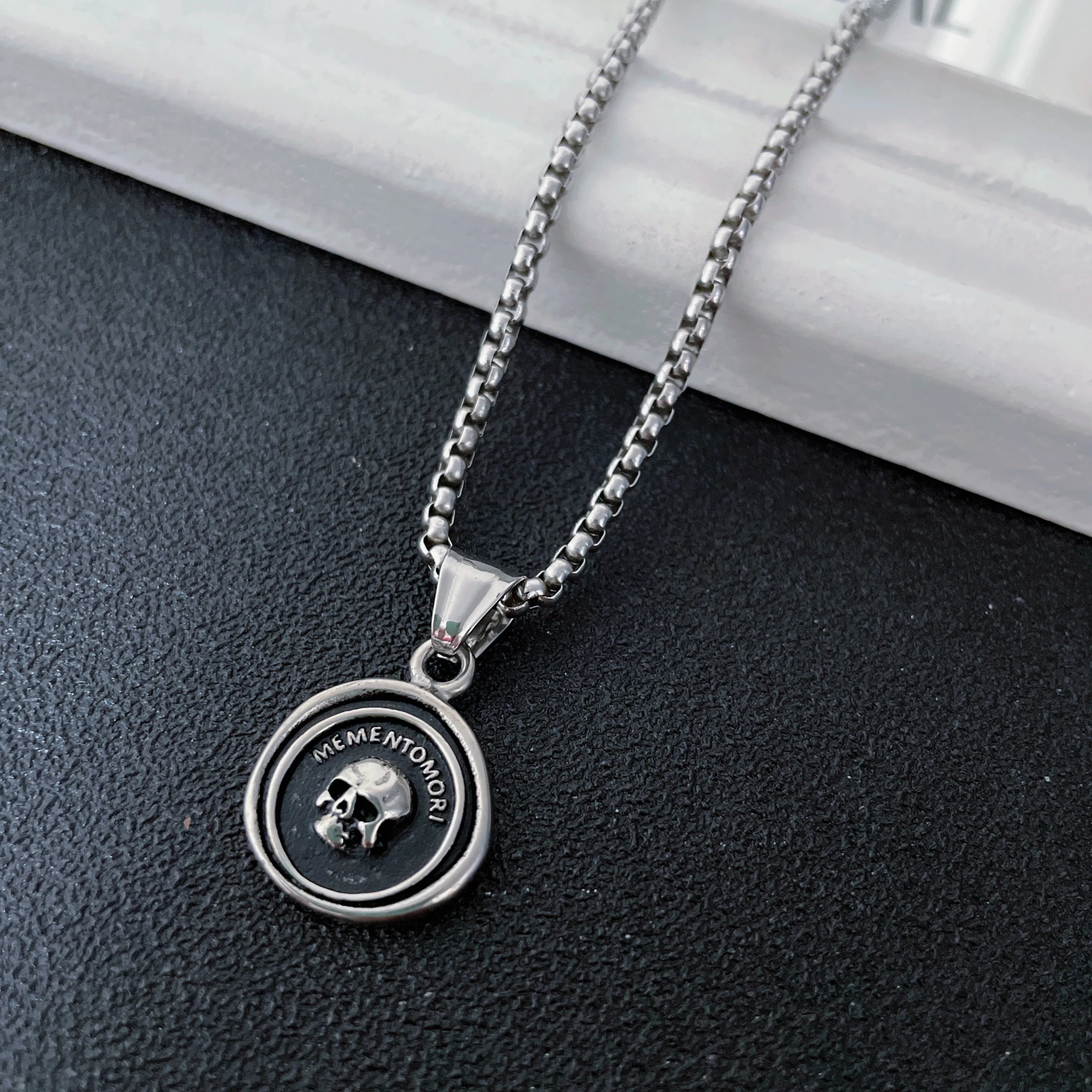 Memento Mori Skull Pendant Necklace — Stainless