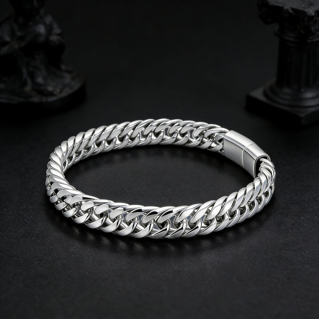 Men's Hip Hop Cuban Chain Bracelet Stainless Steel Wristband Magnetic Clasp Punk Style Trendy Fashion Jewelry Gift for