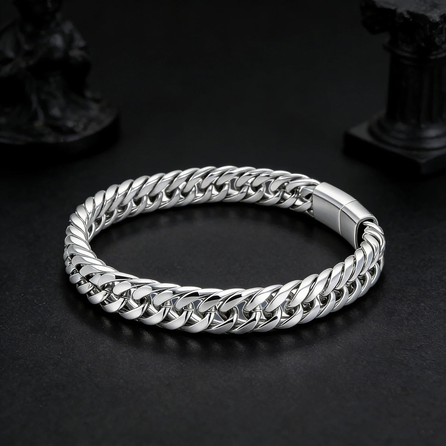 Men's Hip Hop Cuban Chain Bracelet Stainless Steel Wristband Magnetic Clasp Punk Style Trendy Fashion Jewelry Gift for