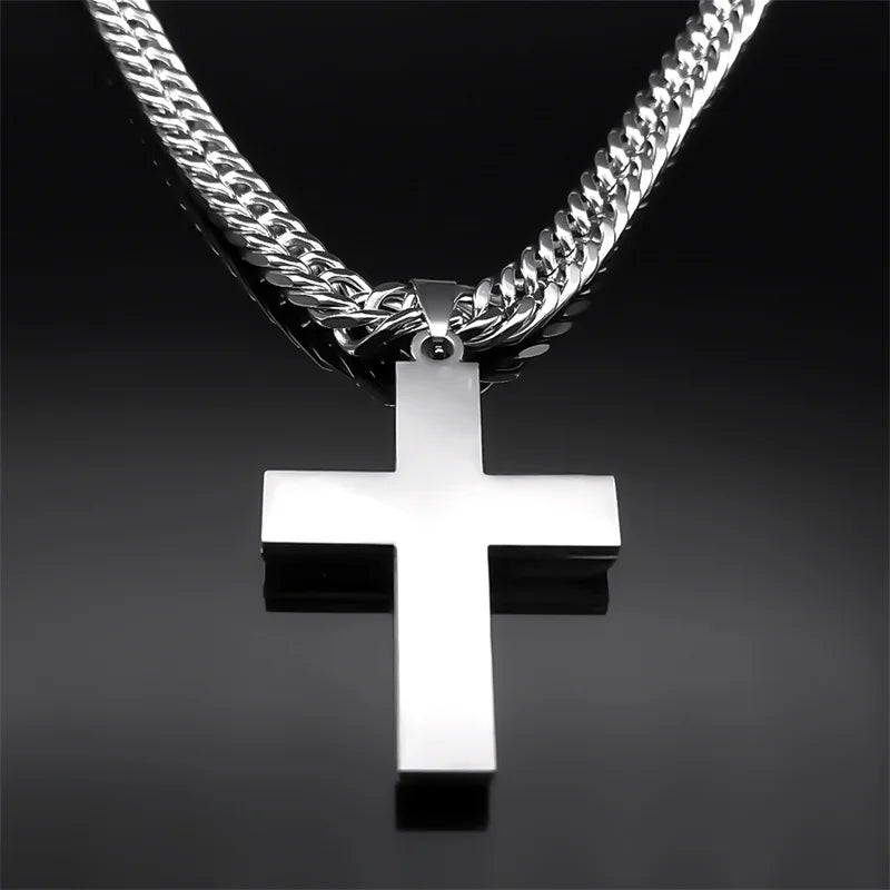 Cross Layered Silver Pendant Necklace — Stainless Steel