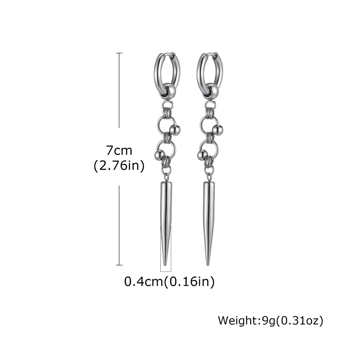 Gothic Cone Long Drop Earrings for Men — Stainless Steel